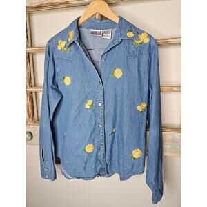 Vintage Bill Blass Denim Button Up Shirt W/ Embroidered Size Medium